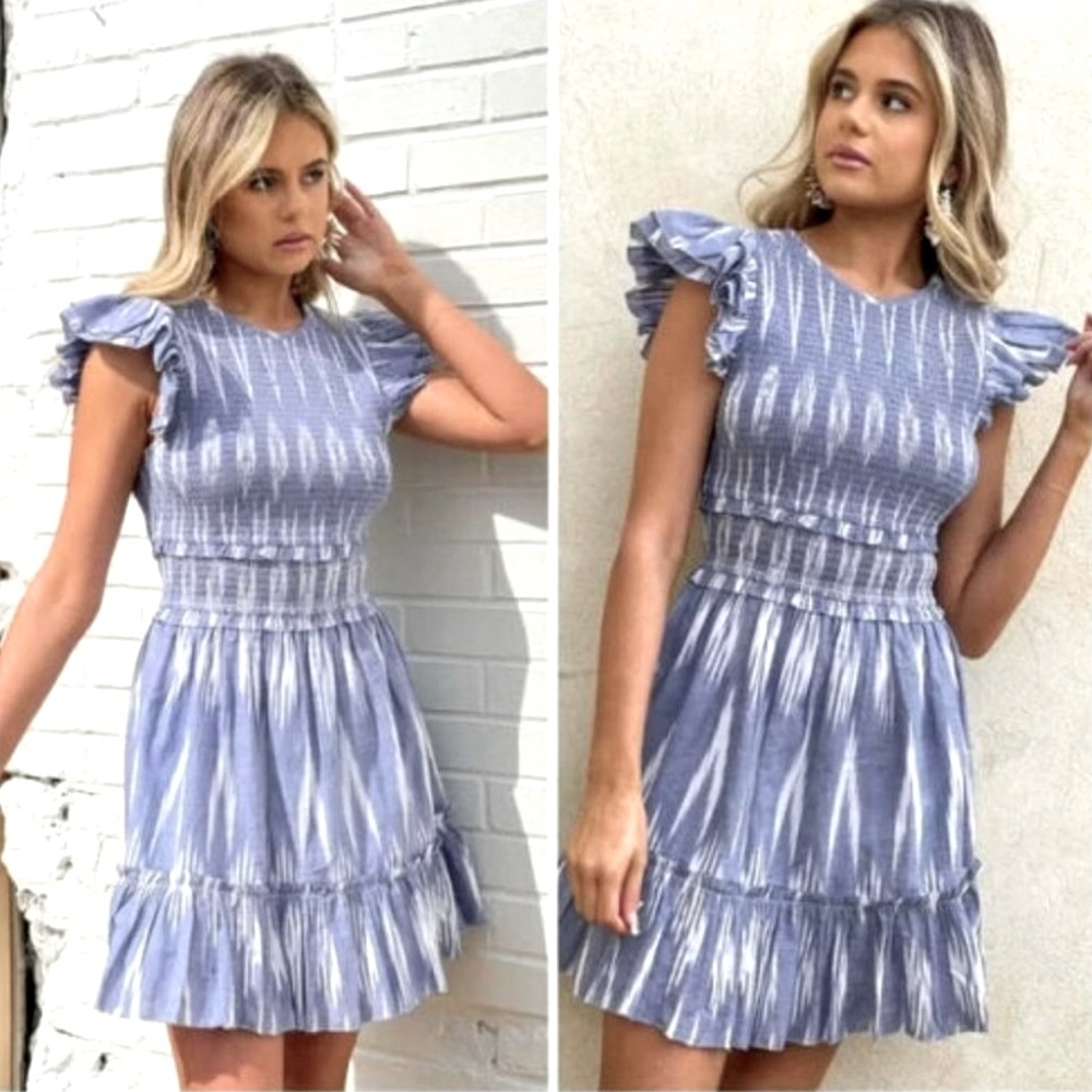 SAYLOR Ruffled Blue and White Mini Dress